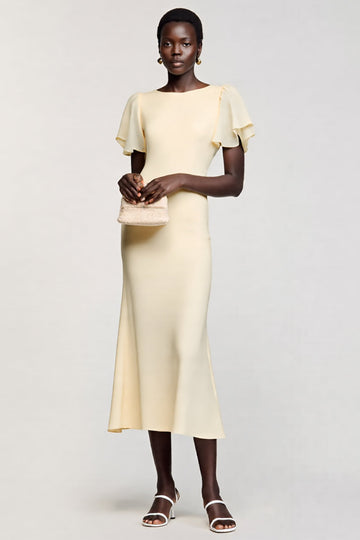 Fourreau ivoire à volants manches midi robe